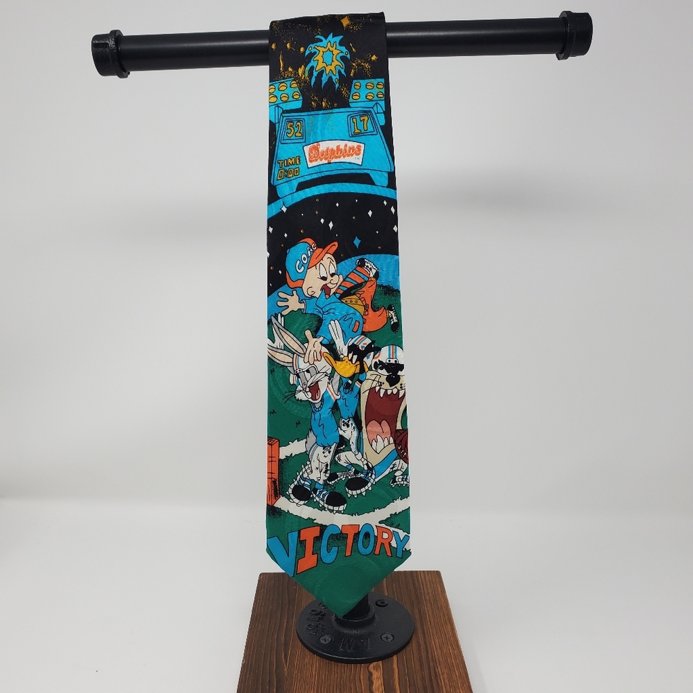 Vintage 1993 Loonie Tunes NFL Dolphins Silk Tie EUC